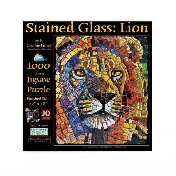 SUNSOUT INC - Stained Glass Lion - 1000 pc Jigsaw Puzzle by Artist: Cynthie Fisher - Finished Size 23" x 28" - MPN# 70720