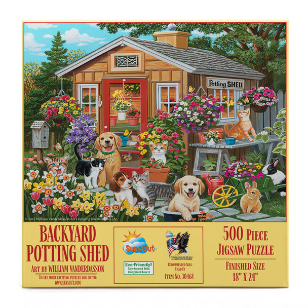 SUNSOUT INC - Backyard Potting Shed - 500 pc Jigsaw Puzzle by Artist: William Vanderdasson - Finished Size 18" x 24" - MPN# 30468
