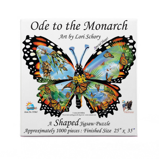 SUNSOUT INC - Ode to the Monarch - 1000 pc Special Shape Jigsaw Puzzle by Artist: Lori Schory - Finished Size 25" x 35" Animals - MPN# 97065