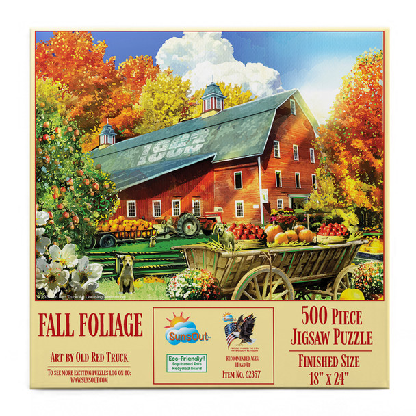 SUNSOUT INC - Fall Foliage - 500 pc Jigsaw Puzzle by Artist: Old Red Truck - Finished Size 18" x 24" - MPN# 62357 SUNSOUT INC - Fall Foliage - 500 pc Jigsaw Puzzle by Artist: Old Red Truck - Finished Size 18" x 24" - MPN# 62357