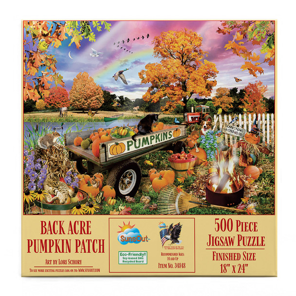 SUNSOUT INC - Back Acre Pumpkin Patch - 500 pc Jigsaw Puzzle by Artist: Lori Schory - Finished Size 18" x 24" - MPN# 34848 - Halloween