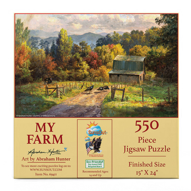 SUNSOUT INC - My Farm - 550 pc Jigsaw Puzzle by Artist: Abraham Hunter - Finished Size 15" x 24" - MPN# 69411