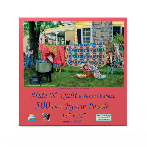 SUNSOUT INC - Hide N Quilt - 550 pc Jigsaw Puzzle by Artist: Susan Brabeau - Finished Size 15" x 24" - MPN# 44268