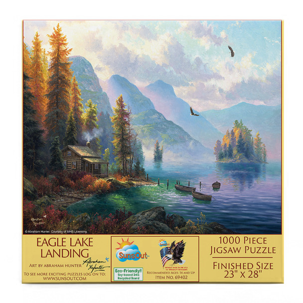 SUNSOUT INC - Eagle Lake Landing - 1000 pc Jigsaw Puzzle by Artist: Abraham Hunter - Finished Size 23" x 28" - MPN# 69402 SUNSOUT INC - Eagle Lake Landing - 1000 pc Jigsaw Puzzle by Artist: Abraham Hunter - Finished Size 23" x 28" - MPN# 69402