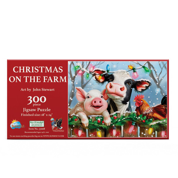 SUNSOUT INC - Christmas on the Farm - 300 pc Jigsaw Puzzle by Artist: John Stewart - Finished Size 18" x 24" - MPN# 77008
