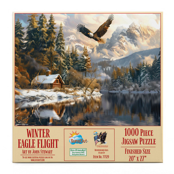SUNSOUT INC - Winter Eagle Flight - 1000 pc Jigsaw Puzzle by Artist: John Stewart - Finished Size 20" x 27" - MPN# 77129 SUNSOUT INC - Winter Eagle Flight - 1000 pc Jigsaw Puzzle by Artist: John Stewart - Finished Size 20" x 27" - MPN# 77129