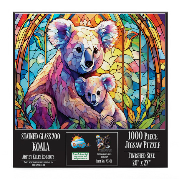 SUNSOUT INC - Stained Glass Zoo Koala - 1000 pc Jigsaw Puzzle by Artist: Kelly Roberts - Finished Size 20" x 27" - MPN# 73301