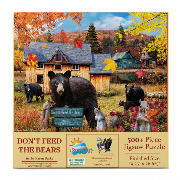 SUNSOUT INC - Don't Feed the Bears - 500 pc Large Piece Jigsaw Puzzle by Artist: Karen Burke - Finished Size 15" x 24" - MPN# 72063