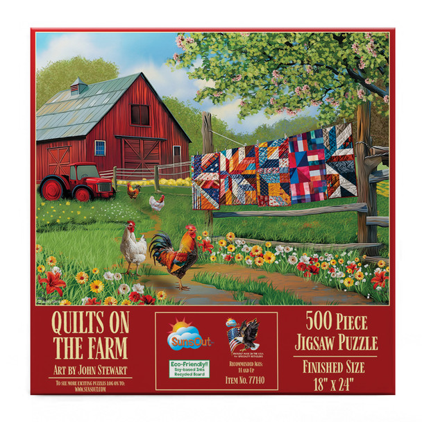 SUNSOUT INC - Quilts on the Farm - 500 pc Jigsaw Puzzle by Artist: John Stewart - Finished Size 18" x 24" - MPN# 77140