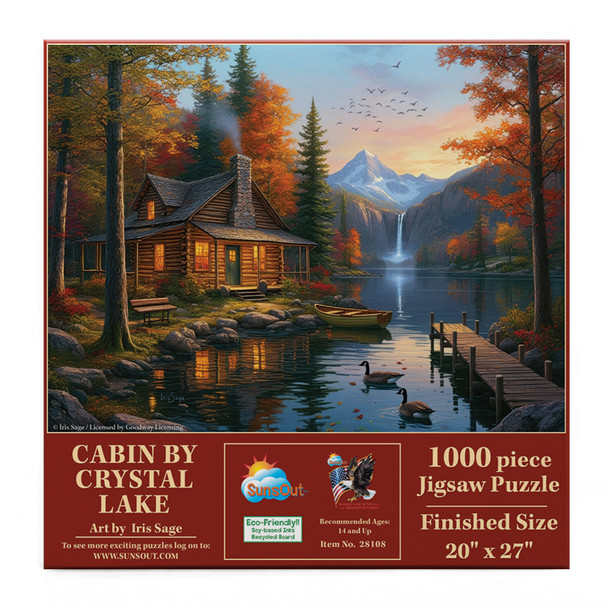 SUNSOUT INC - Cabin by Crystal Lake - 1000 pc Jigsaw Puzzle by Artist: Iris Sage - Finished Size 20" x 27" - MPN# 28108