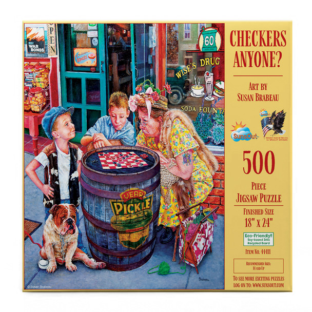 SUNSOUT INC - Checkers Anyone? - 500 pc Jigsaw Puzzle by Artist: Susan Brabeau - Finished Size 20" x 27" - MPN# 44411