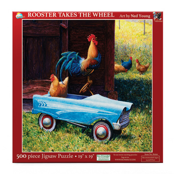 SUNSOUT INC - Rooster Takes the Wheel - 500 piece Jigsaw Puzzle for Adults by Artist: New Young - Finished Size 18" x 24" - MPN# 81010