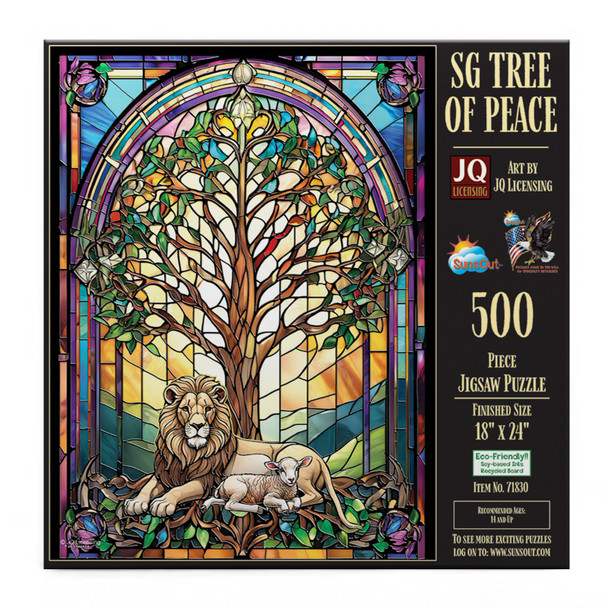 SUNSOUT INC - Tree of Peace Stained Glass 500 piece Jigsaw Puzzle for Adults by Artist: JQ Licensing - Finished Size 18" x 24" - MPN# 71830