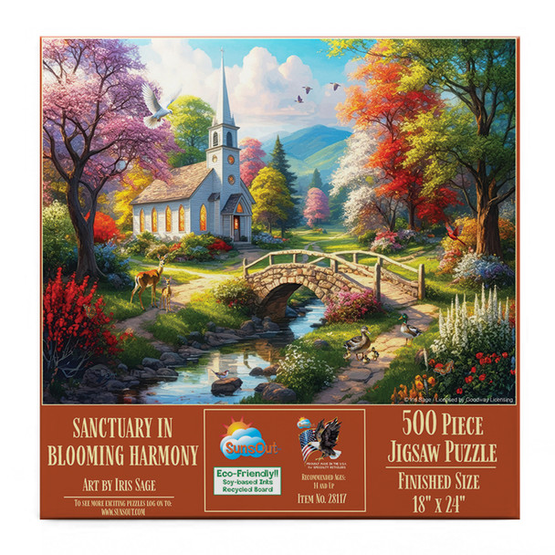 SUNSOUT INC - Sanctuary in Blooming Harmony - 500 piece Jigsaw Puzzle for Adults by Artist: Iris Sage - Finished Size 18" x 24" - MPN# 28117