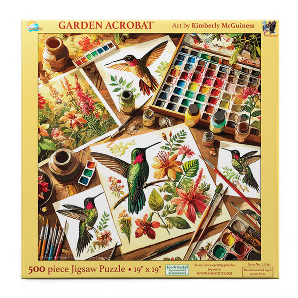 SUNSOUT INC - Garden Acrobat - 500 piece Jigsaw Puzzle for Adults by Artist: Kimberley McGuiness - Finished Size 19" x 19" - MPN# 27320