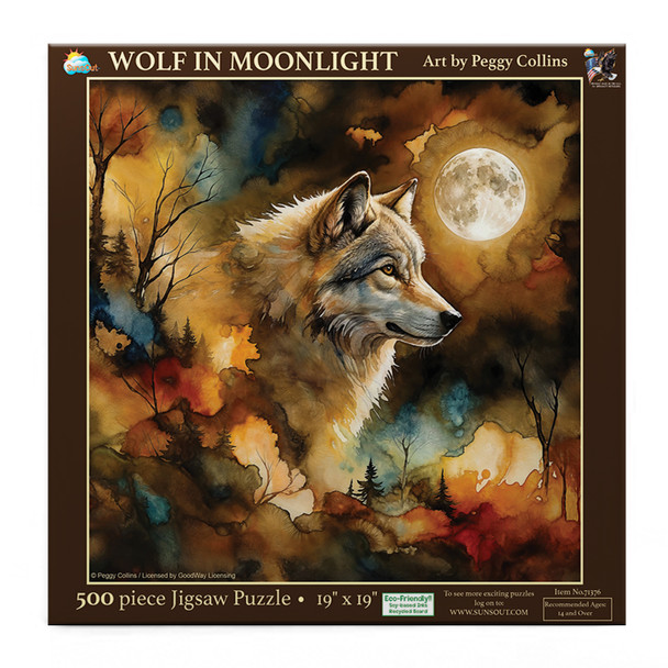 SUNSOUT INC - Wolf in Moonlight 500 piece Jigsaw Puzzle for Adults by Artist: Peggy Collins - Finished Size 19" x 19" - MPN# 71376