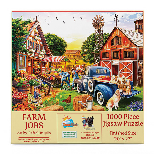 SUNSOUT INC - Farm Jobs - 1000 piece Jigsaw Puzzle for Adults by Artist: Rafael Trujillo - Finished Size 20" x 27" - MPN# 42249 SUNSOUT INC - Farm Jobs - 1000 piece Jigsaw Puzzle for Adults by Artist: Rafael Trujillo - Finished Size 20" x 27" - MPN# 42249