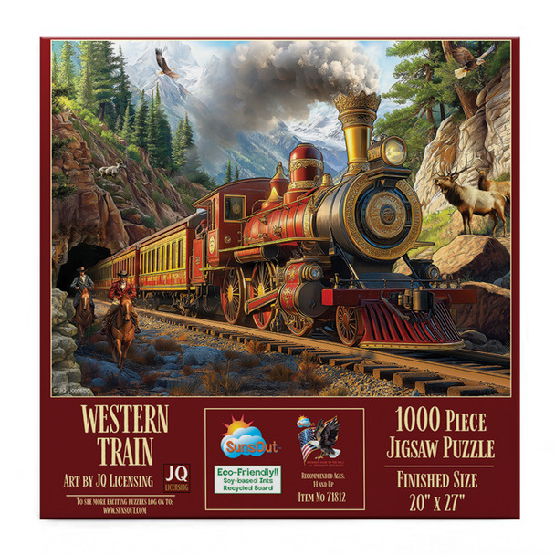 SUNSOUT INC - Western Train 1000 piece Jigsaw Puzzle for Adults by Artist: JQ Licensing - Finished Size 20" x 27" - MPN# 71812 SUNSOUT INC - Western Train 1000 piece Jigsaw Puzzle for Adults by Artist: JQ Licensing - Finished Size 20" x 27" - MPN# 71812