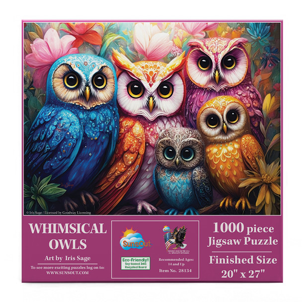 SunsOut Whimsical Owls 1000 Piece Jigsaw Puzzle for Adults - Finished Size: 20" x 27" by Artist: Iris Sage