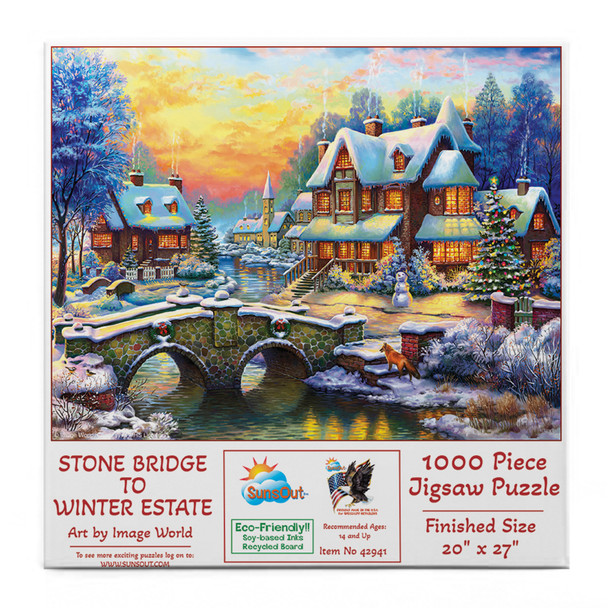SunsOut Stone Bridge to Winter Estate 1000 Piece Jigsaw Puzzle for Adults - Finished Size: 20" x 27" by Artist: Image World