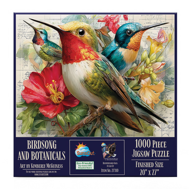 SunsOut Birdsong and Botanicals 1000 Piece Jigsaw Puzzle for Adults - Finished Size: 20" x 27" by Artist: Kimberley McGuiness