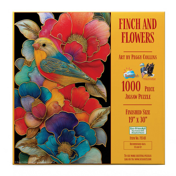 Sunsout Finch and Flowers 1000 Piece Jigsaw Puzzle for Adults - Finished Size: 19" x 30" by Artist: Peggy Collins