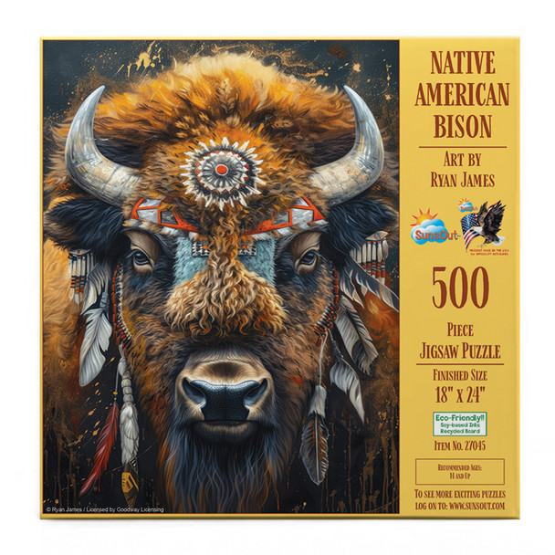 SUNSOUT INC - Native American Bison - 500 piece Jigsaw Puzzle for Adults by Artist: Ryan James - Finished Size 18" x 24" - MPN# 27045