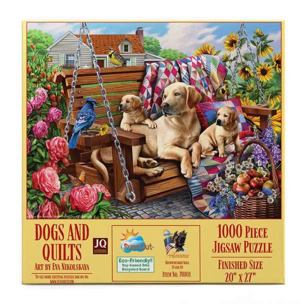Sunsout Dogs and Quilts 1000 Piece Jigsaw Puzzle for Adults - Finished Size: 20" x 27" by Artist: Eva Nikolskaya