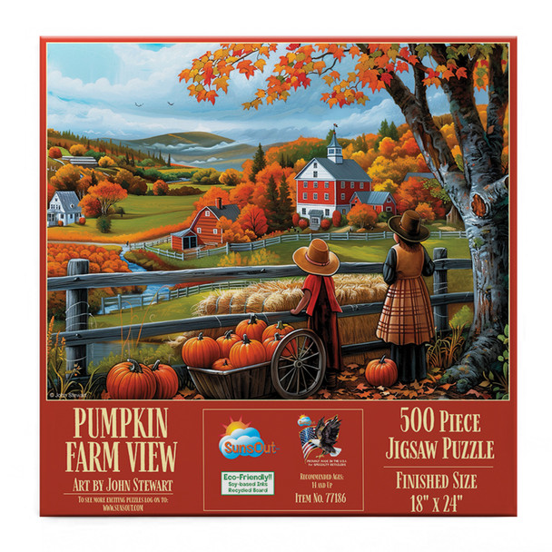 SUNSOUT INC - Pumpkin Farm View - 500 piece Jigsaw Puzzle for Adults by Artist: John Stewart - Finished Size 18" x 24" - MPN# 77186