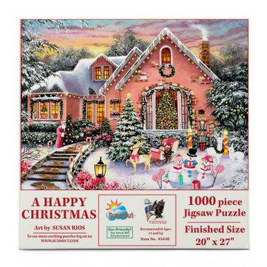 SUNSOUT INC - A Happy Christmas - 1000 pc Jigsaw Puzzle by Artist: Susan  Rios - Finished Size 20