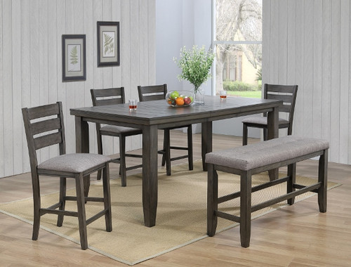 Bardstown 6-Pc Counter Height w/Bench Grey Wood Dining Set