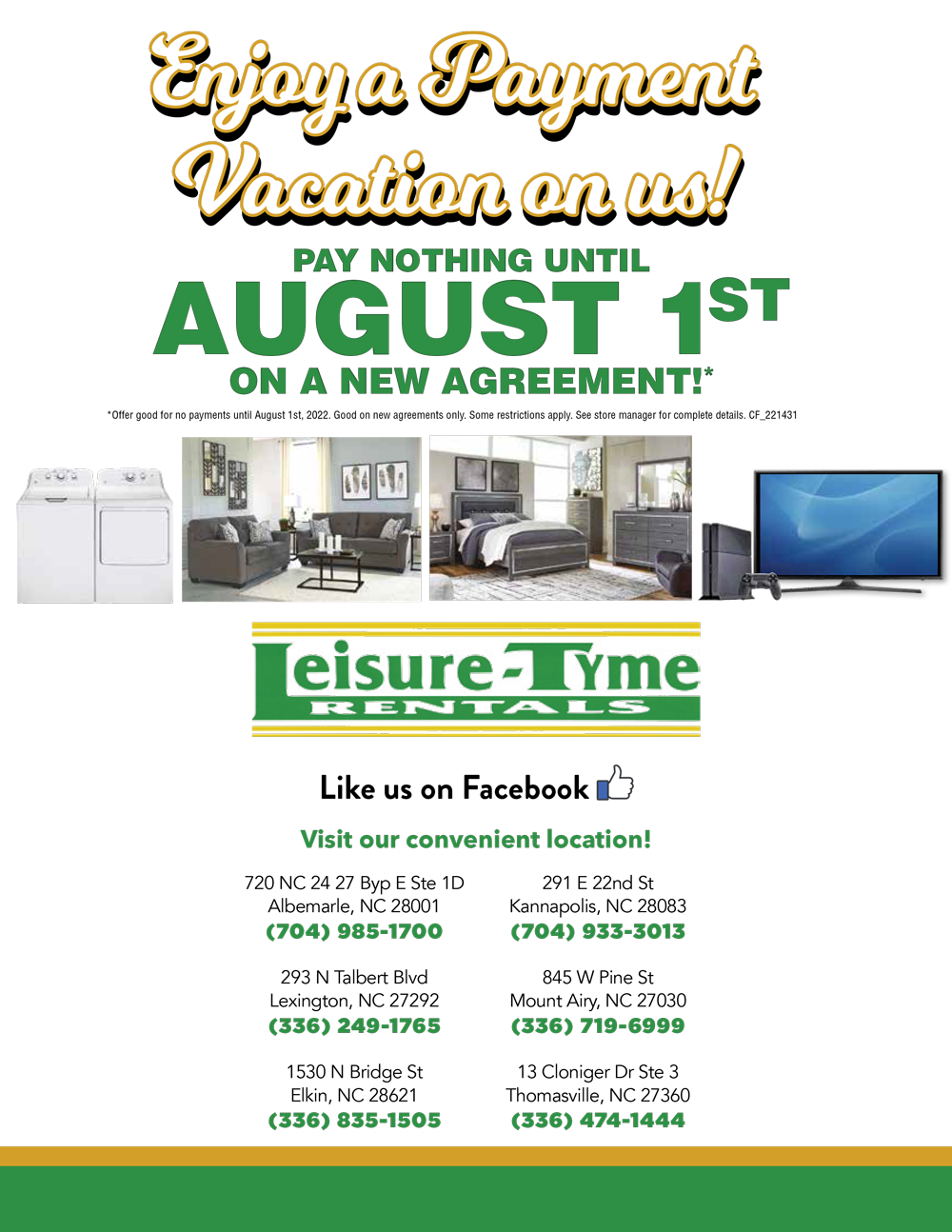 Central North Carolina's Rent To Own Store Sale(s) Leisure Tyme Rentals