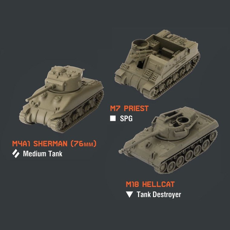 WOT75 World of Tanks Miniatures Game U.S.A. Tank Platoon 3 (M4A1 Sherman, M7 Priest, M18 Hellcat)