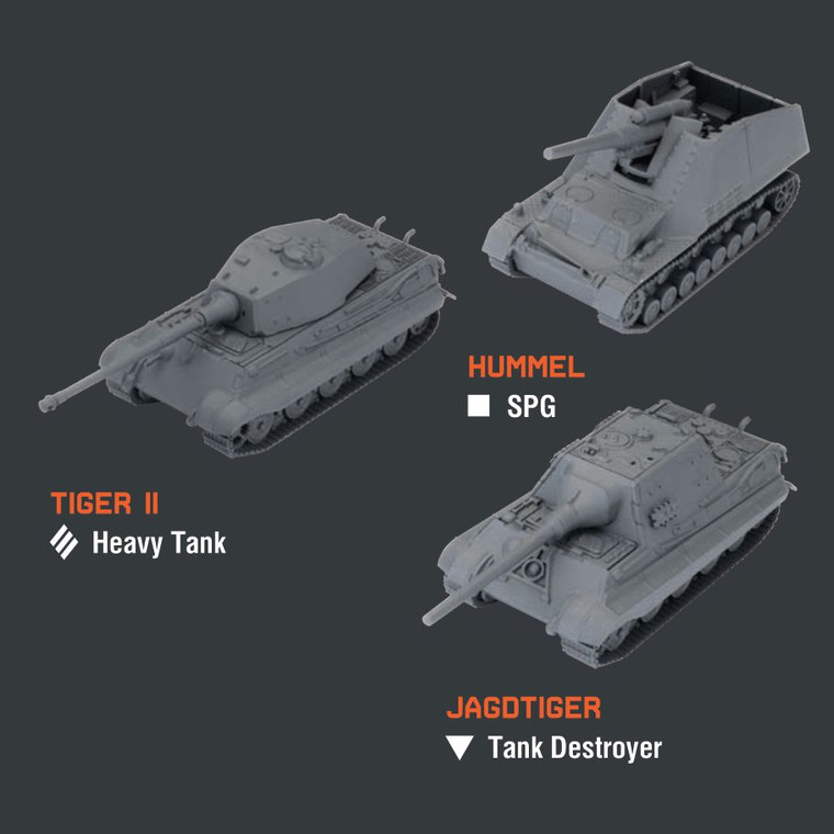 WOT74 World of Tanks Miniatures Game German Tank Platoon 3 (Tiger II, Hummel, Jagdtiger)