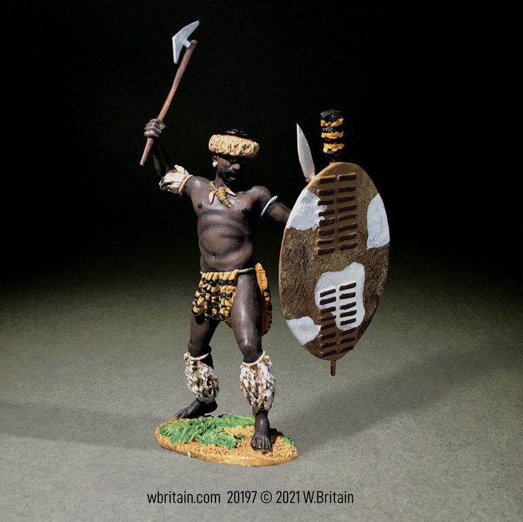 BR20197 Zulu Attacking with Ax - Single figure in clamshell package