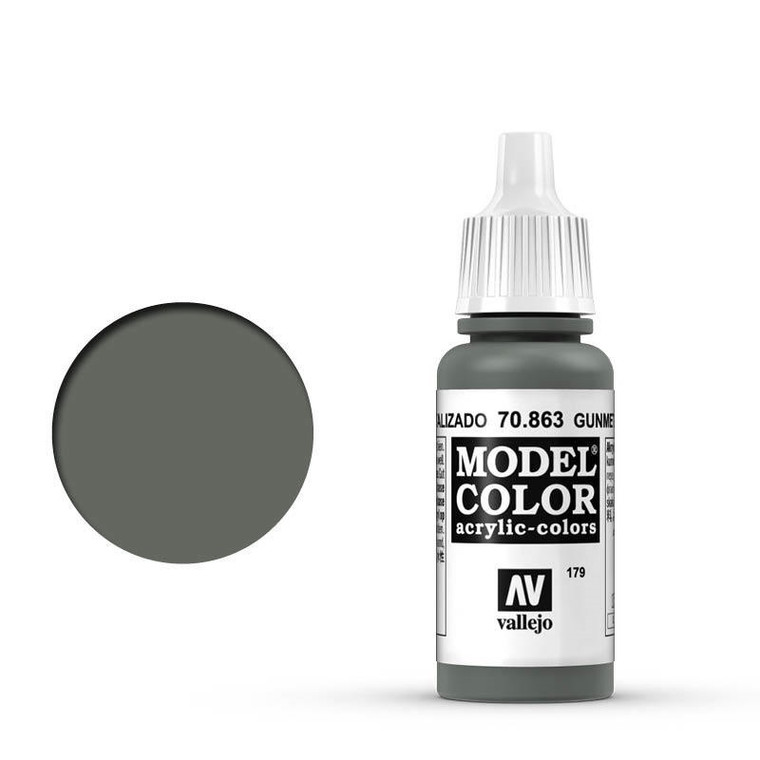 AV70863 Vallejo Model Colour #179 Metallic Gunmetal Grey 17 ml Acrylic Paint [70863]