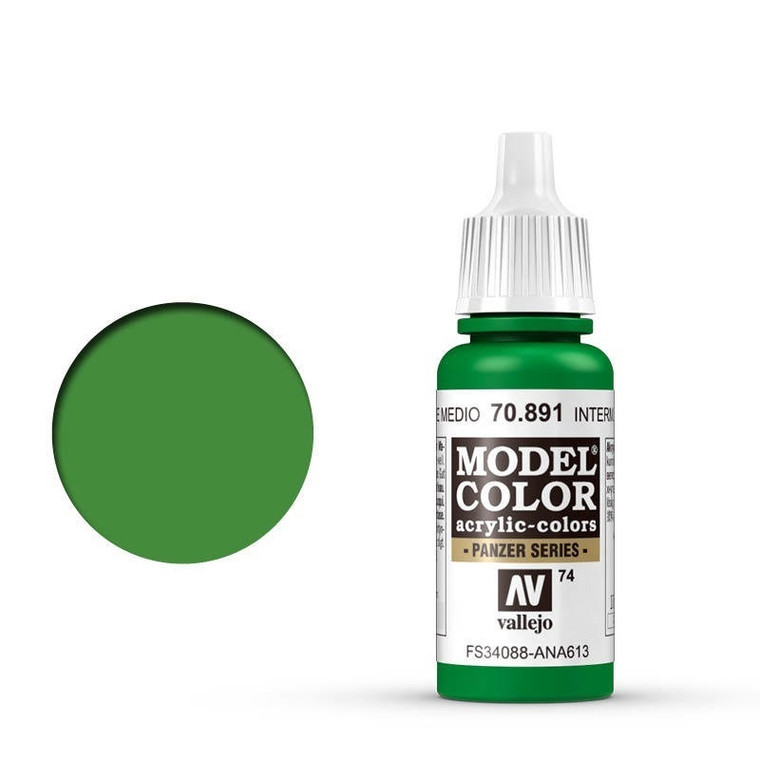 AV70891 Vallejo Model Colour #074 Intermediate Green 17 ml Acrylic Paint [70891]