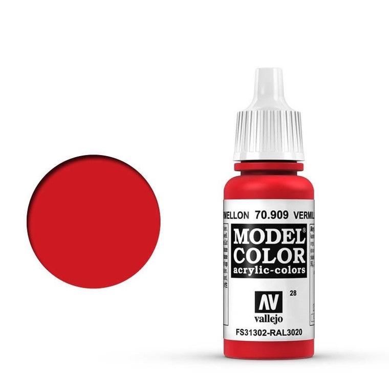 AV70909 Vallejo Model Colour #028 Vermillion 17 ml Acrylic Paint [70909]
