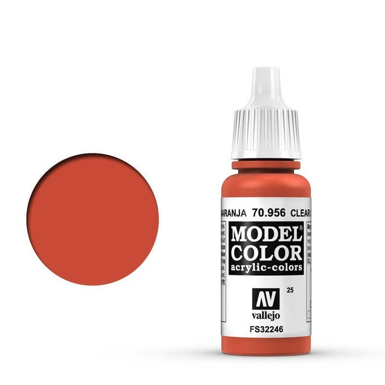 AV70956 Vallejo Model Colour #025 Clear Orange 17 ml Acrylic Paint [70956]
