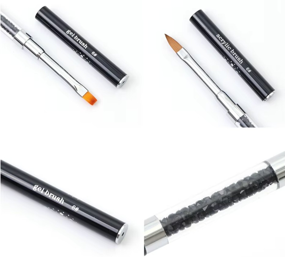 Nail Art Rhinestone Handle Double-headed Acrylic Brush Pen BLACK