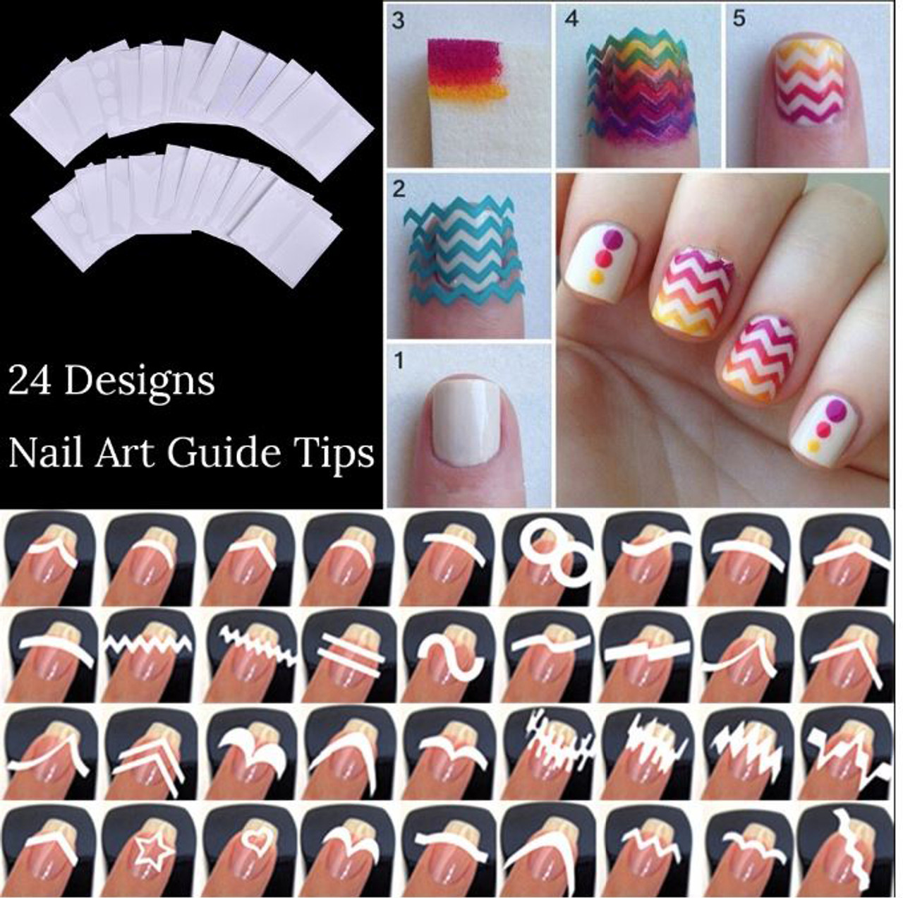 NDI beauty Nail Art French Tips Manicure Stickers - 24 Sheets / 24 Style Guide