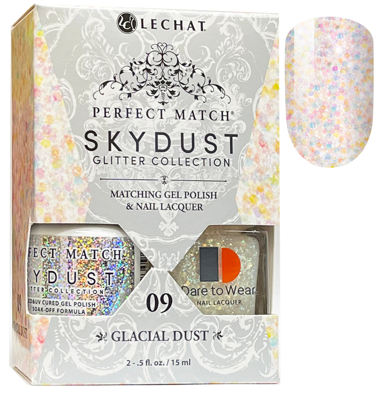 LeChat Perfect Match Sky Dust Glitter  Gel Polish + Nail Lacquer Glacial Dust - 5 oz