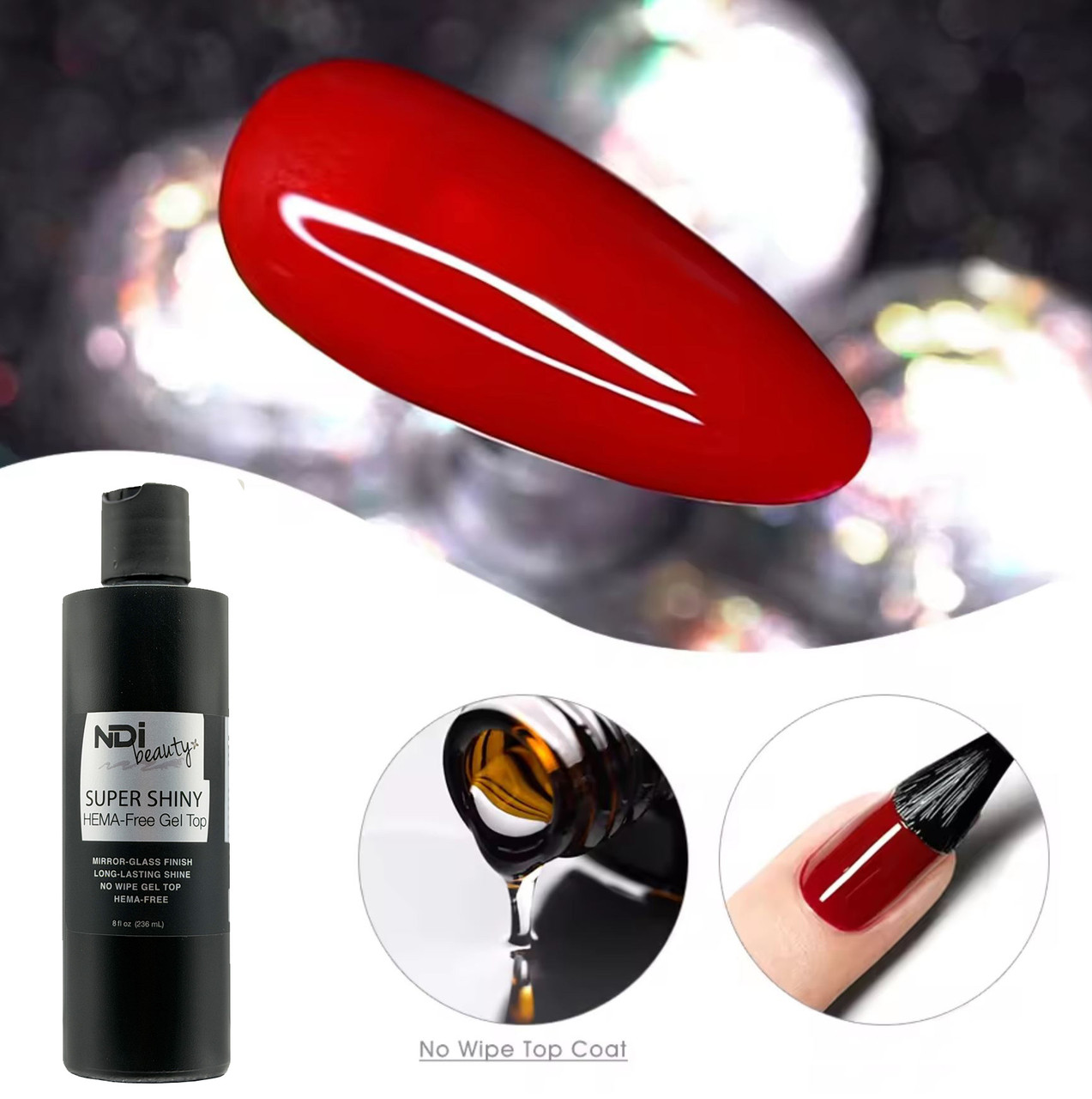 NDi beauty HEMA-Free Super Shiny No Wipe Gel Top - 8 oz