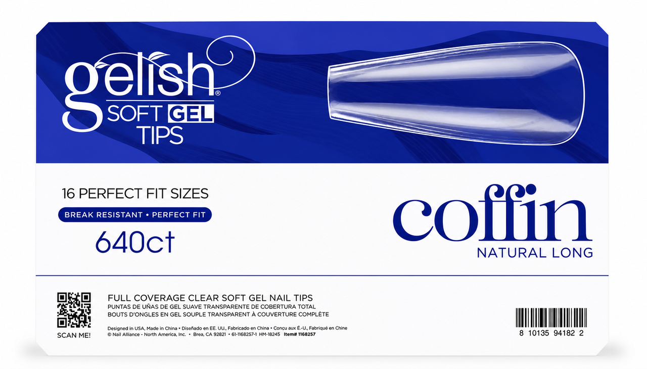 Gelish Soft Gel Tips Long Coffin - 640 CT
