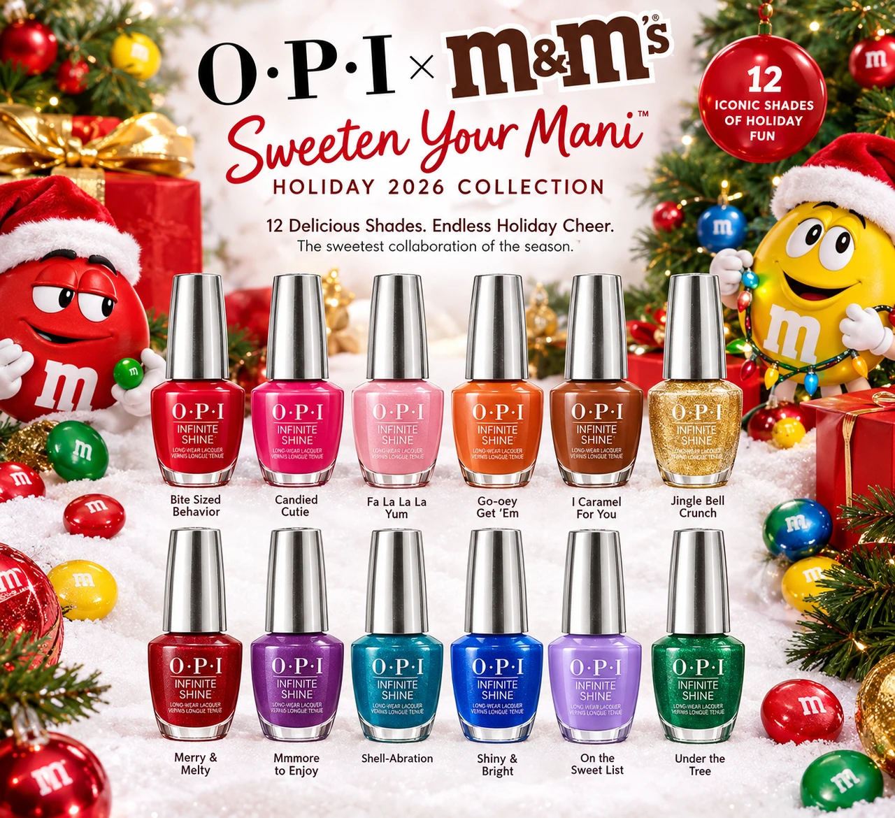 OPI Infinite Shine Sweeten Your Mani x m&m Holiday 2026 Collection – 14PC Display