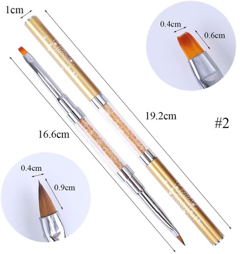 Nail Art Rhinestone Handle Double-headed Acrylic Brush Pen GOLD