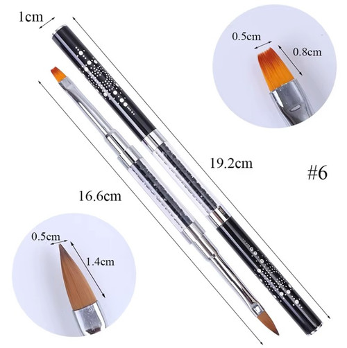 Nail Art Rhinestone Handle Double-headed Acrylic Brush Pen BLACK