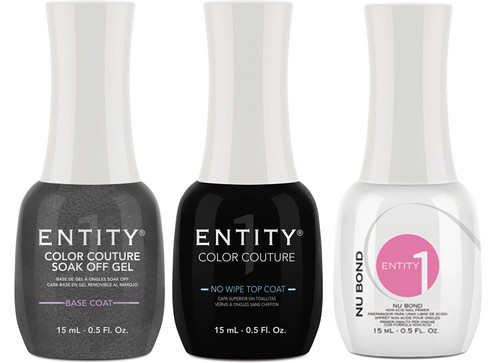 Entity Color Couture Soak Off Gel Base & No Wipe Top  & NuBond Trio Set