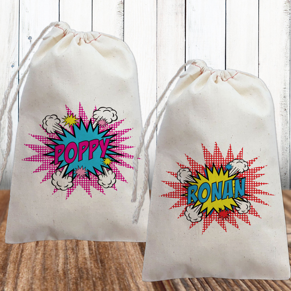 Personalized Kids Superhero Party Favor Bag: Pop Art