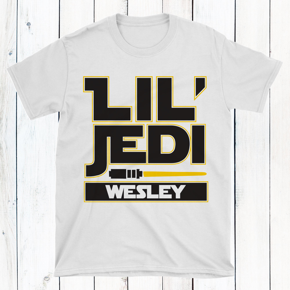 Little Jedi Boys Shirt with Yellow Lil Jedi Design - Custom Jedi Outfits for Children - Customized Toddler Boys Clothing - Jedi Shirt with Name for Kids